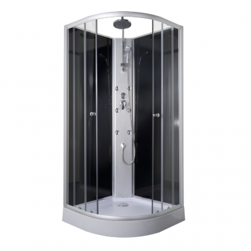 Cabina dus hidromasaj Sanotechnik PS04, cadru aluminiu, cadita inalta semirotunda, sticla 5 mm, 90 x 90 x 215 cm