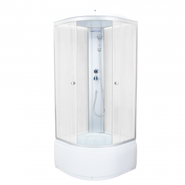 Cabina dus Sanotechnik TM28, cadru aluminiu, cadita inalta semirotunda, sticla 4 mm, 78 x 78 x 215 cm