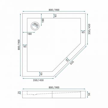 Cadita dus pentagonala Rea Diamond 80x80 alb