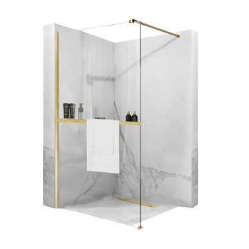 Paravan de dus Walk-In Rea Aero 100 cm Auriu Mat cu suport prosop EVO