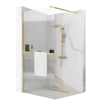Paravan de dus Walk-In Rea Aero Intimo 100 cm Auriu Mat cu suport prosop EVO