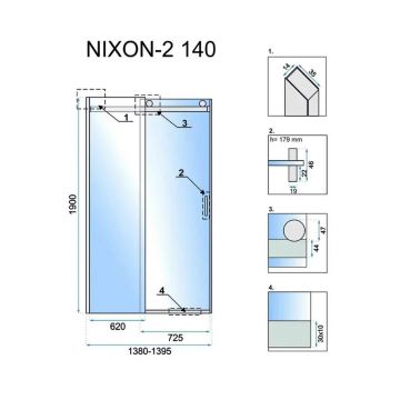 Usa de nisa culisanta Rea Nixon-2 140 cm sticla 8 mm crom dreapta