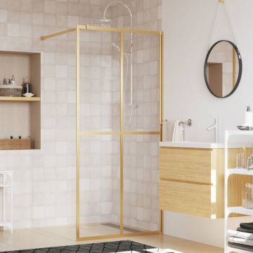 vidaXL Paravan duș walk-in, auriu, 100x195 cm, sticlă ESG transparentă