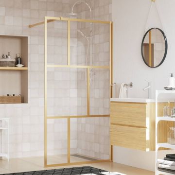 vidaXL Paravan duș walk-in, auriu, 100x195 cm, sticlă ESG transparentă