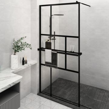 vidaXL Paravan duș walk-in cu raft negru 115x195cm sticlă ESG/aluminiu